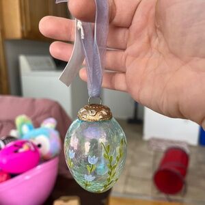 Vintage Crackle Glass Egg Ornament Hand Painted Flowers from Russ Berrie